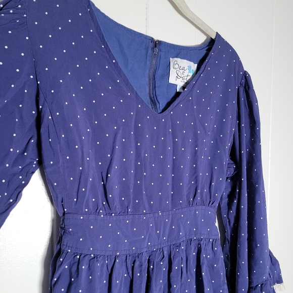 Modcloth × Bea & Dot Polka Dot Lace Trim Bell Sleeve Belted Mini Dress Pin Up XL - Picture 5 of 13